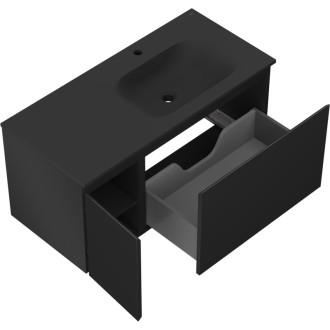 Mexen Orio szafka łazienkowa 100 cm z umywalką Vela prawą, 1S, 1D, czarna mat - 91A13-10047-3-BBFF71-W23P71