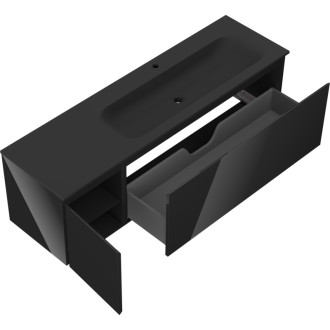 Mexen Orio szafka łazienkowa 160 cm z umywalką Vela prawą, 1S, 1D, czarna połysk/czarna mat - 91A13-16047-3-BBFF70-W23P71