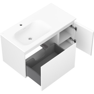 Mexen Rivel koupelnová skříňka 90 cm s umyvadlem Vela levým, 1S, 1D, drážkovaná, matná bílá - 91A23-09047-3-BBFF01-W23L01