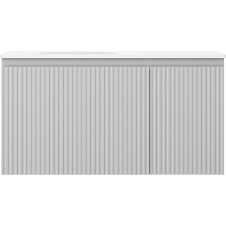 Mexen Rivel koupelnová skříňka 90 cm s umyvadlem Vela levým, 1S, 1D, drážkovaná, matná šedá/matná bílá - 91A23-09047-3-BBFF62-W23L01