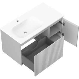 Mexen Rivel koupelnová skříňka 90 cm s umyvadlem Vela levým, 1S, 1D, drážkovaná, matná šedá/matná bílá - 91A23-09047-3-BBFF62-W23L01