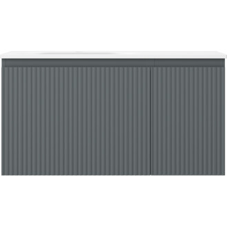Mexen Rivel koupelnová skříňka 90 cm s umyvadlem Vela levým, 1S, 1D, drážkovaná, grafit matný/bílá matná - 91A23-09047-3-BBFF66-W23L01
