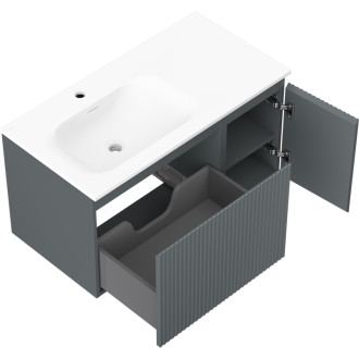 Mexen Rivel koupelnová skříňka 90 cm s umyvadlem Vela levým, 1S, 1D, drážkovaná, grafit matný/bílá matná - 91A23-09047-3-BBFF66-W23L01