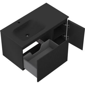 Mexen Rivel szafka łazienkowa 90 cm z umywalką Vela lewą, 1S, 1D, ryflowana, czarna mat - 91A23-09047-3-BBFF71-W23L71