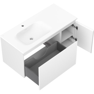 Mexen Rivel koupelnová skříňka 100 cm s umyvadlem Vela levým, 1S, 1D, drážkovaná, matná bílá - 91A23-10047-3-BBFF01-W23L01