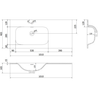 Koupelnová skříňka Mexen Rivel 100 cm s levým umyvadlem Vela, 1S, 1D, drážkovaná, grafit matný/bílá matná - 91A23-10047-3-BBFF66-W23L01