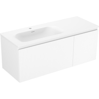 Mexen Rivel koupelnová skříňka 120 cm s umyvadlem Vela levým, 1S, 1D, drážkovaná, matná bílá - 91A23-12047-3-BBFF01-W23L01