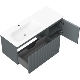 Koupelnová skříňka Mexen Rivel 120 cm s levým umyvadlem Vela, 1S, 1D, drážkovaná, grafit matný/bílá matná - 91A23-12047-3-BBFF66-W23L01