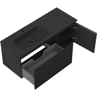 Mexen Rivel szafka łazienkowa 120 cm z umywalką Vela lewą, 1S, 1D, ryflowana, czarna mat - 91A23-12047-3-BBFF71-W23L71