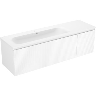 Mexen Rivel koupelnová skříňka 160 cm s umyvadlem Vela levým, 1S, 1D, drážkovaná, matná bílá - 91A23-16047-3-BBFF01-W23L01