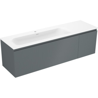 Koupelnová skříňka Mexen Rivel 160 cm s levým umyvadlem Vela, 1S, 1D, drážkovaná, grafit matný/bílá matná - 91A23-16047-3-BBFF66-W23L01