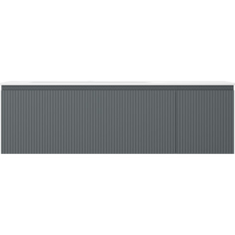 Koupelnová skříňka Mexen Rivel 160 cm s levým umyvadlem Vela, 1S, 1D, drážkovaná, grafit matný/bílá matná - 91A23-16047-3-BBFF66-W23L01