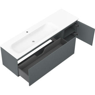 Koupelnová skříňka Mexen Rivel 160 cm s levým umyvadlem Vela, 1S, 1D, drážkovaná, grafit matný/bílá matná - 91A23-16047-3-BBFF66-W23L01