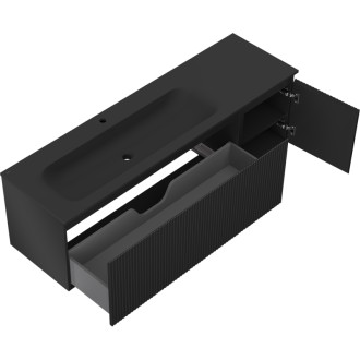 Mexen Rivel szafka łazienkowa 160 cm z umywalką Vela lewą, 1S, 1D, ryflowana, czarna mat - 91A23-16047-3-BBFF71-W23L71