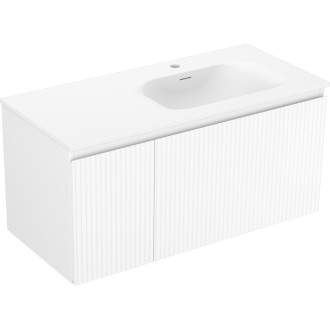 Mexen Rivel koupelnová skříňka 100 cm s umyvadlem Vela pravá, 1S, 1D, drážkovaná, matná bílá - 91A23-10047-3-BBFF01-W23P01