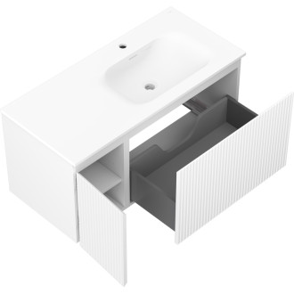 Mexen Rivel koupelnová skříňka 100 cm s umyvadlem Vela pravá, 1S, 1D, drážkovaná, matná bílá - 91A23-10047-3-BBFF01-W23P01