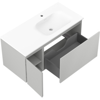 Koupelnová skříňka Mexen Rivel 100 cm s umyvadlem Vela pravé, 1S, 1D, drážkovaná, matná šedá/matná bílá - 91A23-10047-3-BBFF62-W23P01