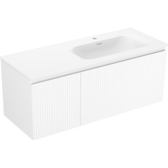 Koupelnová skříňka Mexen Rivel 120 cm s umyvadlem Vela pravá, 1S, 1D, drážkovaná, matná bílá - 91A23-12047-3-BBFF01-W23P01