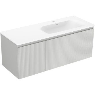 Koupelnová skříňka Mexen Rivel 120 cm s umyvadlem Vela pravé, 1S, 1D, drážkovaná, matná šedá/matná bílá - 91A23-12047-3-BBFF62-W23P01