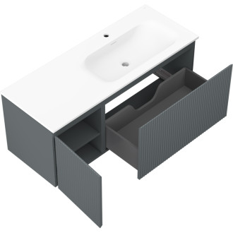 Mexen Rivel koupelnová skříňka 120 cm s umyvadlem Vela pravá, 1S, 1D, drážkovaná, grafit/matná bílá - 91A23-12047-3-BBFF66-W23P01