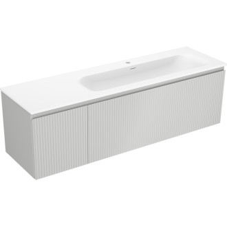 Koupelnová skříňka Mexen Rivel 160 cm s umyvadlem Vela pravým, 1S, 1D, drážkovaná, matná šedá/matná bílá - 91A23-16047-3-BBFF62-W23P01