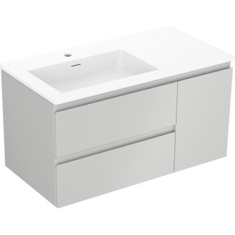 Koupelnová skříňka Mexen Orio 90 cm s umyvadlem Otis vlevo, 2S, 1D, matná šedá/matná bílá - 91A13-09047-3-BBFFF62-W18L01