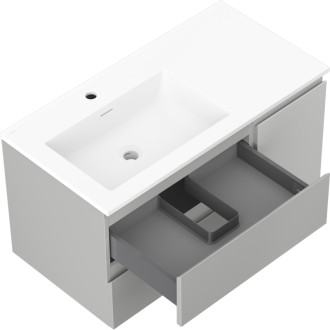 Koupelnová skříňka Mexen Orio 90 cm s umyvadlem Otis vlevo, 2S, 1D, matná šedá/matná bílá - 91A13-09047-3-BBFFF62-W18L01