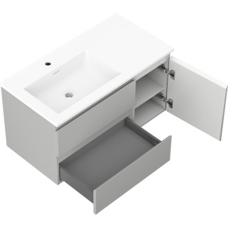 Koupelnová skříňka Mexen Orio 90 cm s umyvadlem Otis vlevo, 2S, 1D, matná šedá/matná bílá - 91A13-09047-3-BBFFF62-W18L01