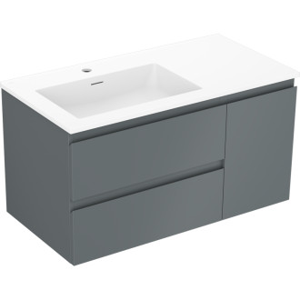 Koupelnová skříňka Mexen Orio 90 cm s umyvadlem Otis levým, 2S, 1D, matný grafit/matná bílá - 91A13-09047-3-BBFFF66-W18L01