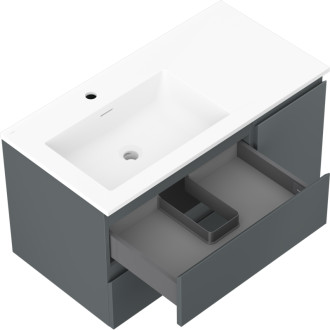 Koupelnová skříňka Mexen Orio 90 cm s umyvadlem Otis levým, 2S, 1D, matný grafit/matná bílá - 91A13-09047-3-BBFFF66-W18L01