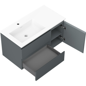 Koupelnová skříňka Mexen Orio 90 cm s umyvadlem Otis levým, 2S, 1D, matný grafit/matná bílá - 91A13-09047-3-BBFFF66-W18L01