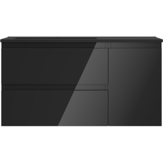 Mexen Orio szafka łazienkowa 90 cm z umywalką Otis lewą, 2S, 1D, czarna połysk/czarna mat - 91A13-09047-3-BBFFF70-W18L71