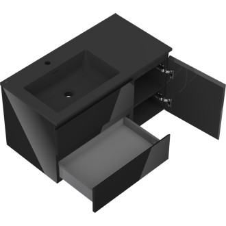 Mexen Orio szafka łazienkowa 90 cm z umywalką Otis lewą, 2S, 1D, czarna połysk/czarna mat - 91A13-09047-3-BBFFF70-W18L71