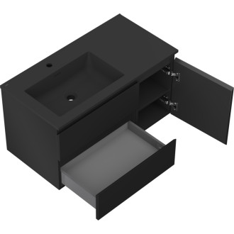 Mexen Orio szafka łazienkowa 90 cm z umywalką Otis lewą, 2S, 1D, czarna mat - 91A13-09047-3-BBFFF71-W18L71