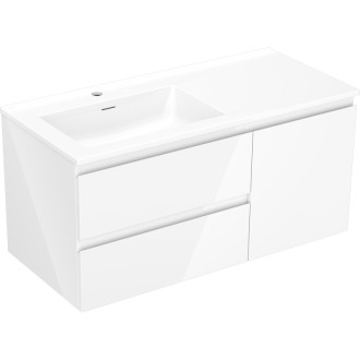 Mexen Orio szafka łazienkowa 100 cm z umywalką Otis lewą, 2S, 1D, biała połysk - 91A13-10047-3-BBFFF00-W18L00