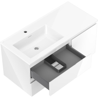 Mexen Orio szafka łazienkowa 100 cm z umywalką Otis lewą, 2S, 1D, biała połysk - 91A13-10047-3-BBFFF00-W18L00