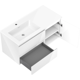 Mexen Orio szafka łazienkowa 100 cm z umywalką Otis lewą, 2S, 1D, biała połysk - 91A13-10047-3-BBFFF00-W18L00