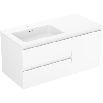 Koupelnová skříňka Mexen Orio 100 cm s umyvadlem Otis vlevo, 2S, 1D, matná bílá - 91A13-10047-3-BBFFF01-W18L01