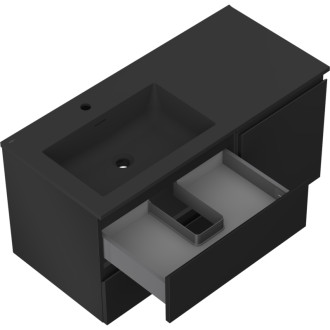 Mexen Orio szafka łazienkowa 100 cm z umywalką Otis lewą, 2S, 1D, czarna mat - 91A13-10047-3-BBFFF71-W18L71