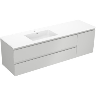 Koupelnová skříňka Mexen Orio 160 cm s umyvadlem Otis vlevo, 2S, 1D, matná šedá/matná bílá - 91A13-16047-3-BBFFF62-W18L01