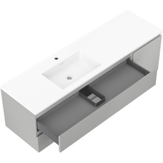 Koupelnová skříňka Mexen Orio 160 cm s umyvadlem Otis vlevo, 2S, 1D, matná šedá/matná bílá - 91A13-16047-3-BBFFF62-W18L01
