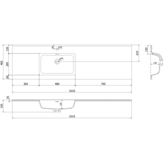 Koupelnová skříňka Mexen Orio 160 cm s umyvadlem Otis vlevo, 2S, 1D, matná šedá/matná bílá - 91A13-16047-3-BBFFF62-W18L01