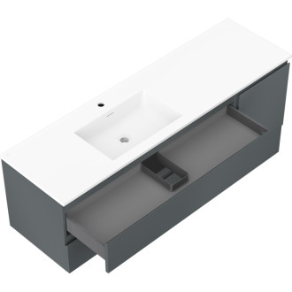 Koupelnová skříňka Mexen Orio 160 cm s umyvadlem Otis vlevo, 2S, 1D, matný grafit/matná bílá - 91A13-16047-3-BBFFF66-W18L01
