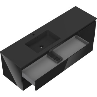 Mexen Orio szafka łazienkowa 160 cm z umywalką Otis lewą, 2S, 1D, czarna połysk/czarna mat - 91A13-16047-3-BBFFF70-W18L71