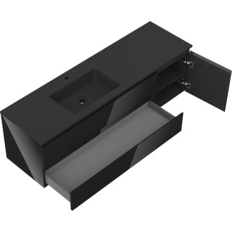 Mexen Orio szafka łazienkowa 160 cm z umywalką Otis lewą, 2S, 1D, czarna połysk/czarna mat - 91A13-16047-3-BBFFF70-W18L71