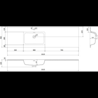 Mexen Orio szafka łazienkowa 160 cm z umywalką Otis lewą, 2S, 1D, czarna połysk/czarna mat - 91A13-16047-3-BBFFF70-W18L71