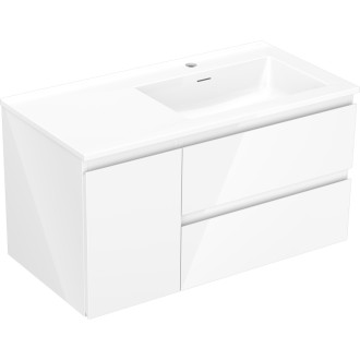 Mexen Orio szafka łazienkowa 90 cm z umywalką Otis prawą, 2S, 1D, biała połysk - 91A13-09047-3-BBFFF00-W18P00