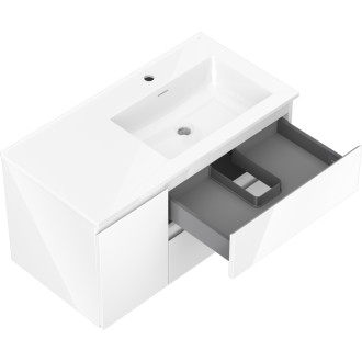 Mexen Orio szafka łazienkowa 90 cm z umywalką Otis prawą, 2S, 1D, biała połysk - 91A13-09047-3-BBFFF00-W18P00