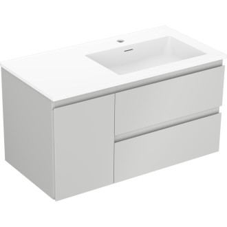 Koupelnová skříňka Mexen Orio 90 cm s umyvadlem Otis pravé, 2S, 1D, matná šedá/matná bílá - 91A13-09047-3-BBFFF62-W18P01