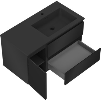 Mexen Orio szafka łazienkowa 90 cm z umywalką Otis prawą, 2S, 1D, czarna mat - 91A13-09047-3-BBFFF71-W18P71